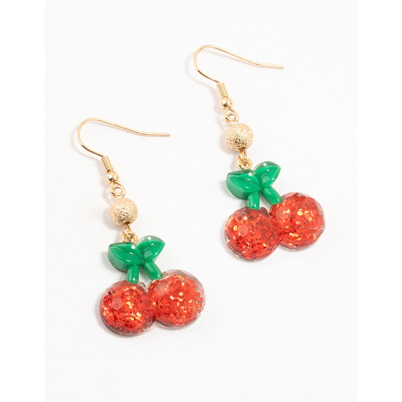 Red Acrylic Glitter Cherry Drop Earrings
