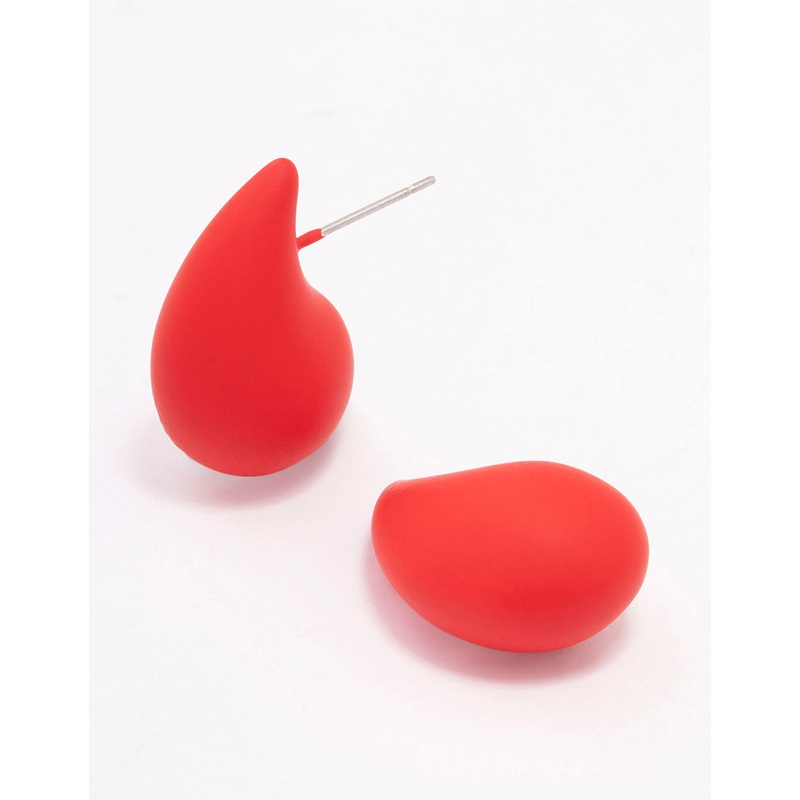 Red Chubby Teardrop Stud Earrings