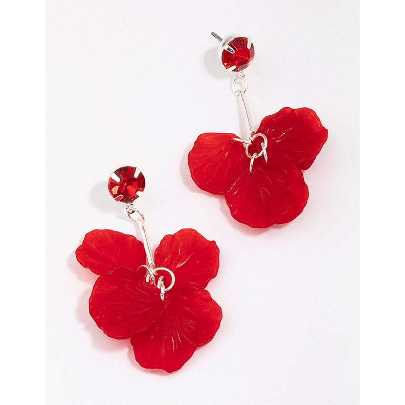 Red Stone & Stick Petal Drop Earrings