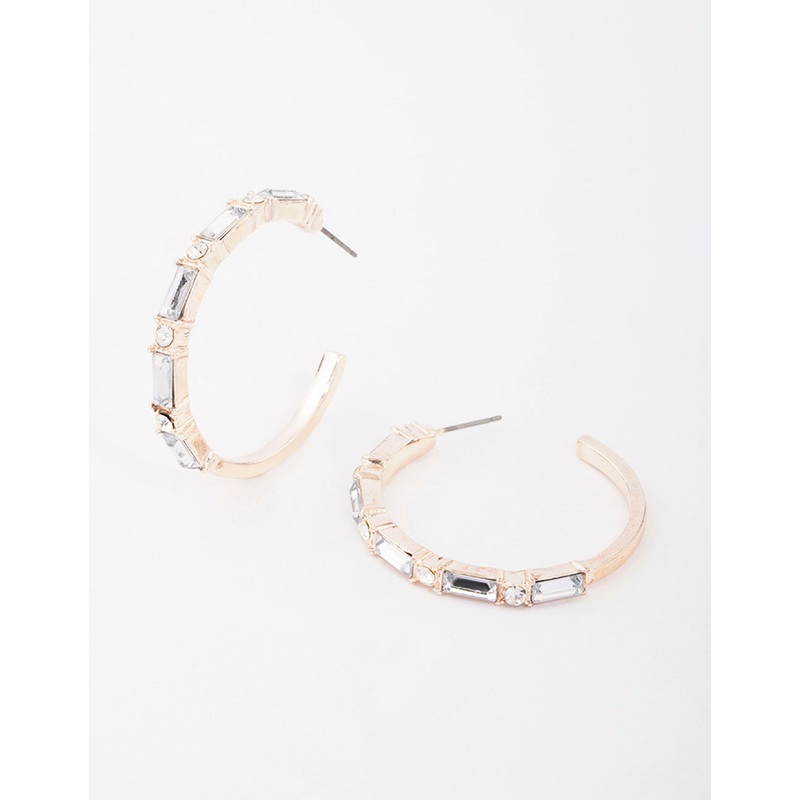 Rose Gold Baguette Medium Hoop Earrings