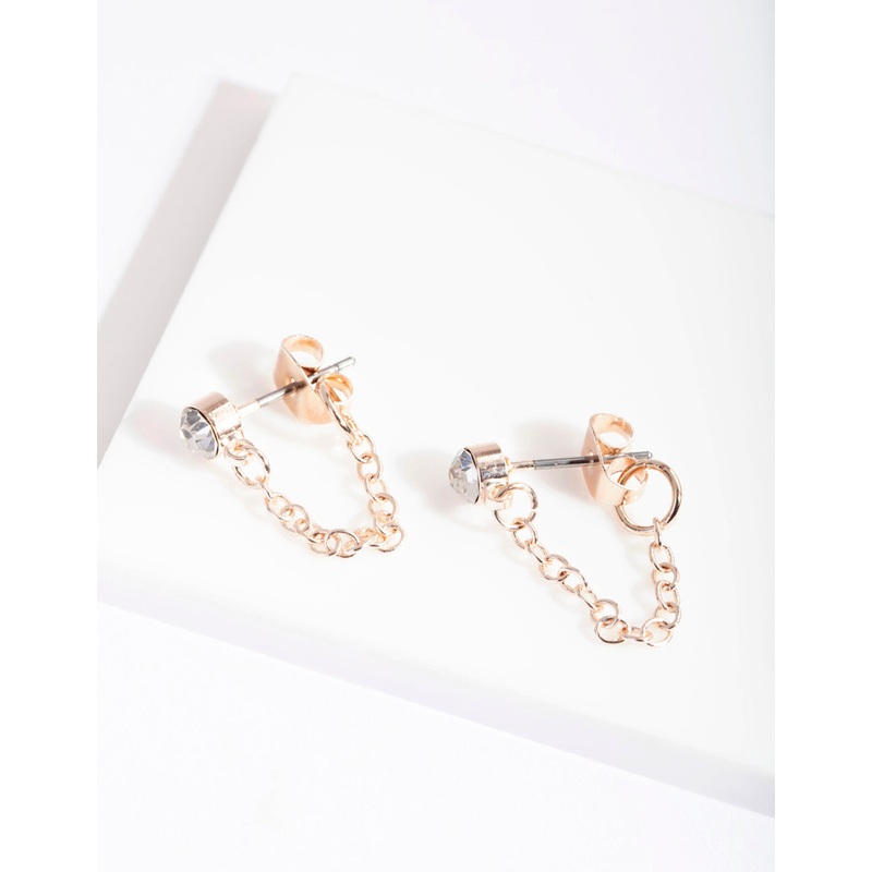 Rose Gold Crystal Chain Stud Earrings