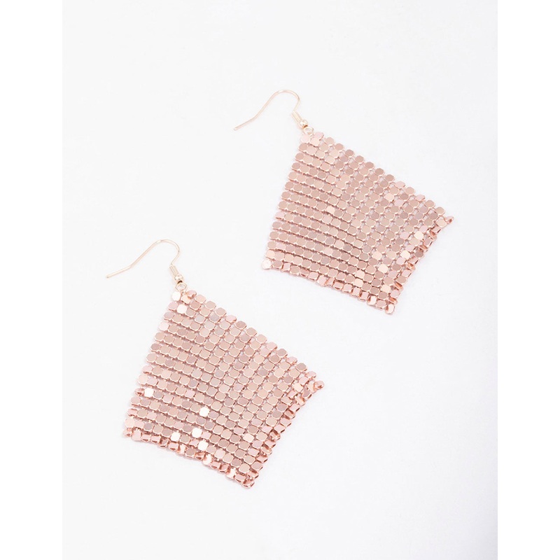 Rose Gold Diamante Chainmail Drop Earrings