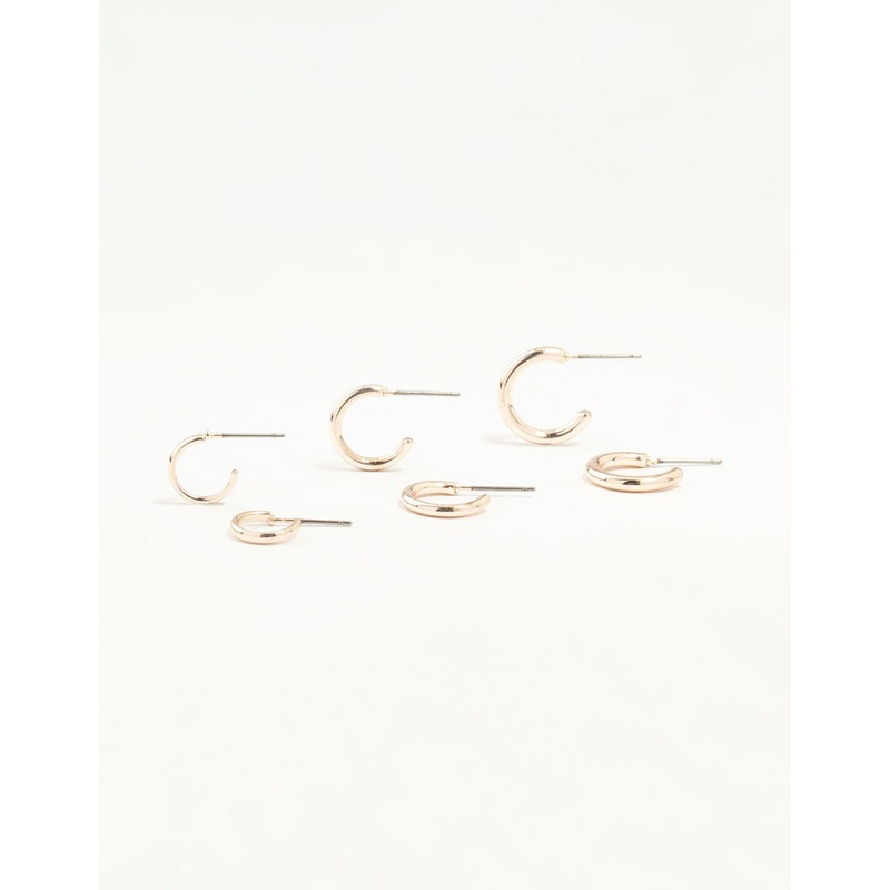 Rose Gold Graduated Clean Huggie Earrings 3-Pack