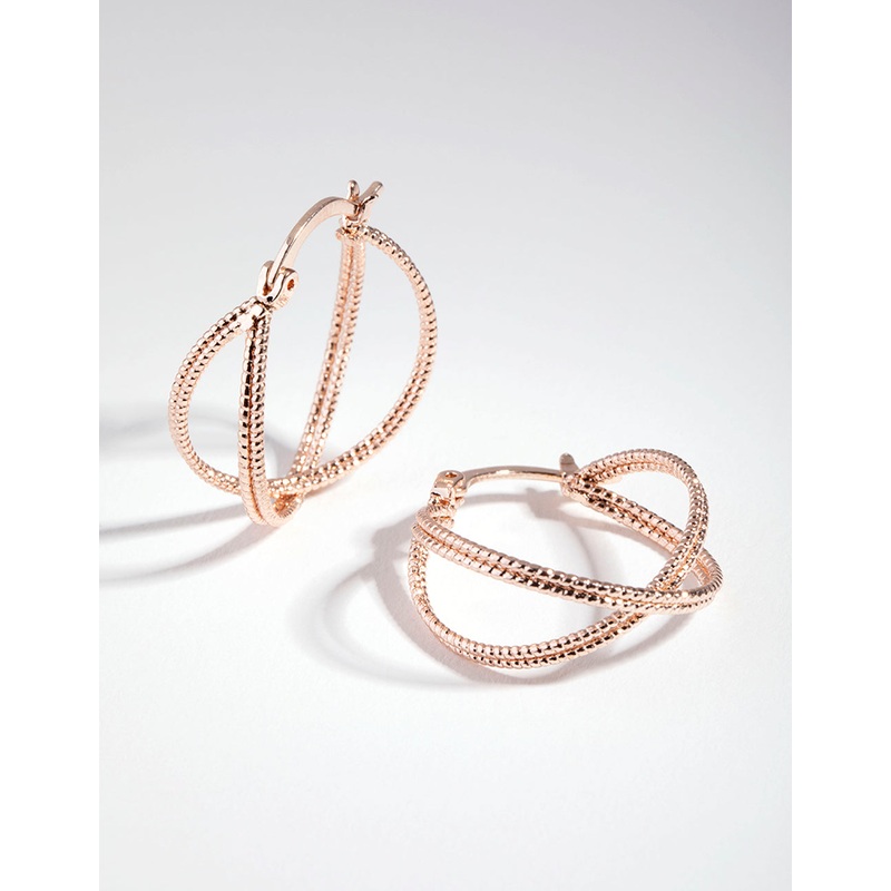 Rose Gold Stipple Double Hoop Earrings