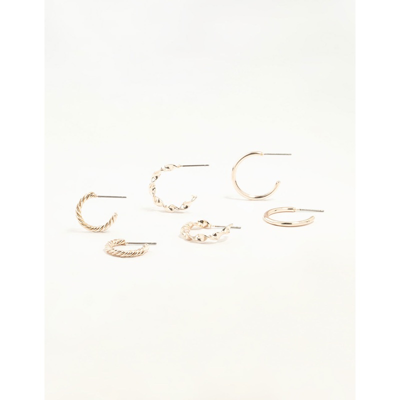 Rose Gold Twisted & Clean Hoop Earrings 3-Pack