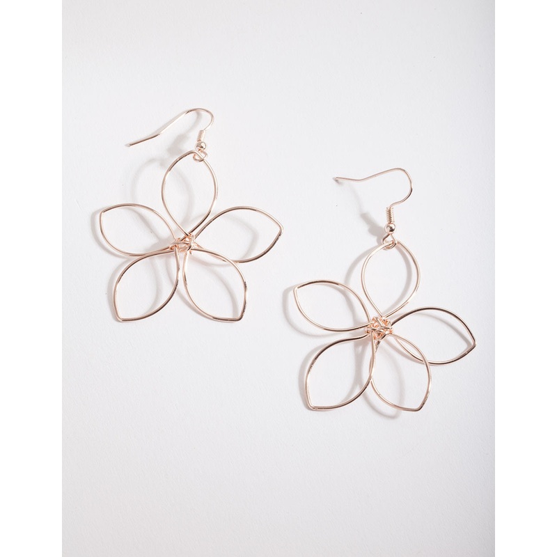 Rose Gold Wire Open Flower Drop Earrings