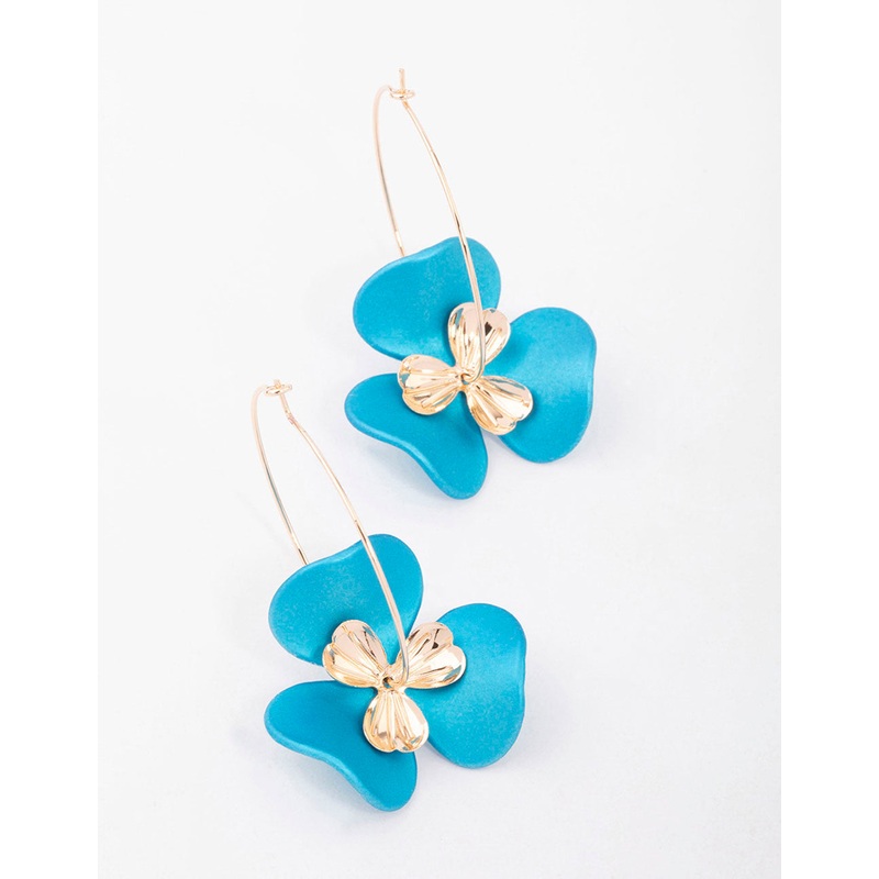 Teal Wire Flower Drop Earrings
