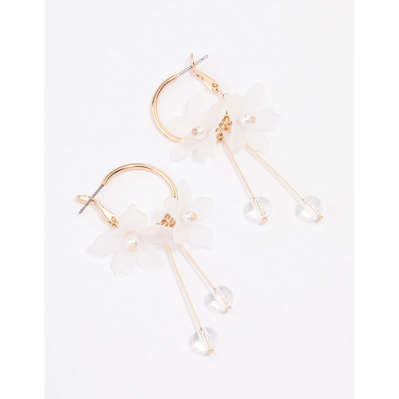 White Frosted Petal Stone Hoop Earrings