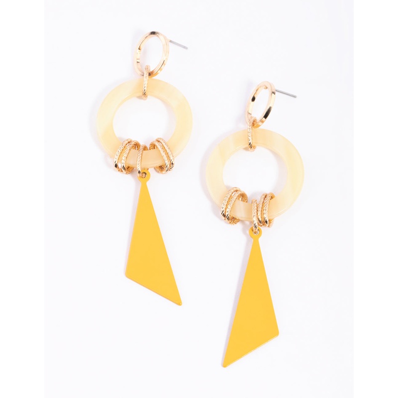 Yellow Circle & Triangle Drop Earrings