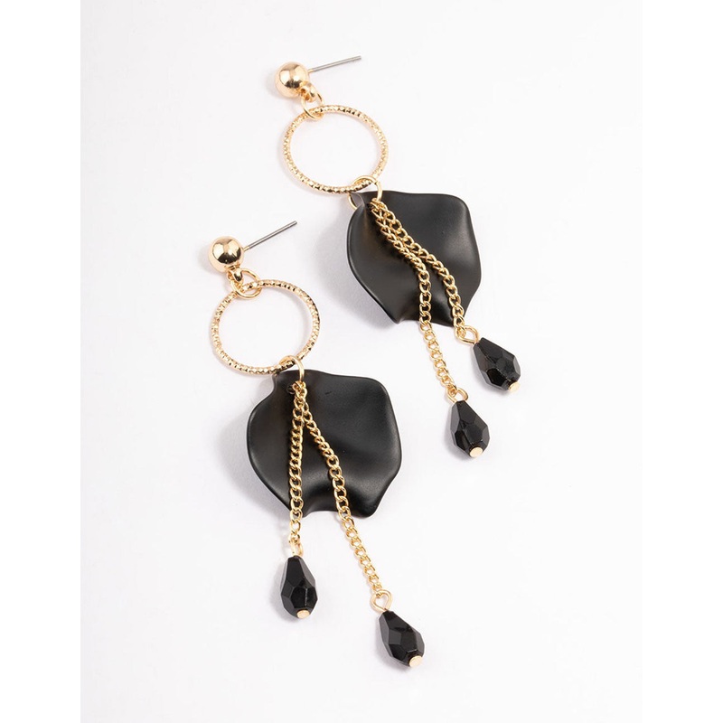 Black Circle Petal Facet Drop Earrings