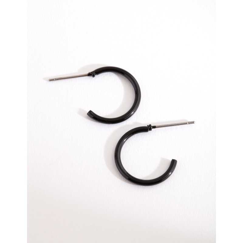 Black Coated Metal Hoop Earrings