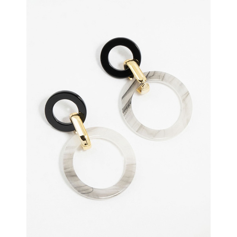 Black & White Marbled Acrylic Circle Drop Earrings