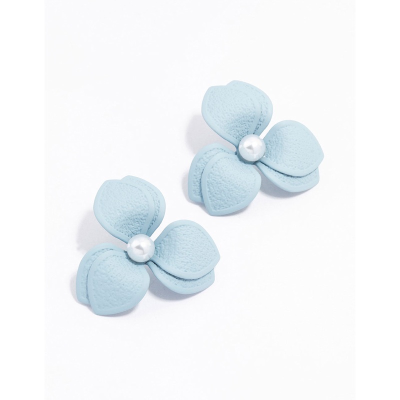 Blue Coated Metal Petal Stud Earrings