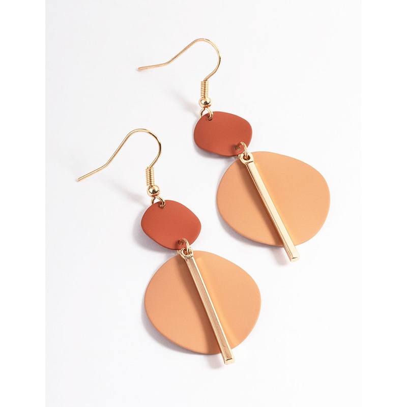 Brown Disc & Stick Drop Earrings