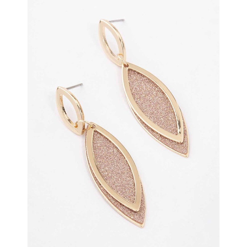 Brown Glitter Paper Leaf Drop Earrings