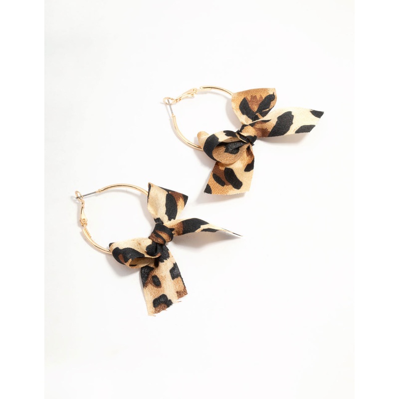 Cheetah Bow Fabric Hoop Earrings