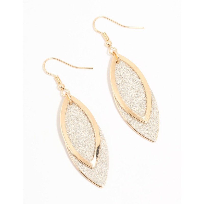 Glittery Leaf Gold Drop Earrings