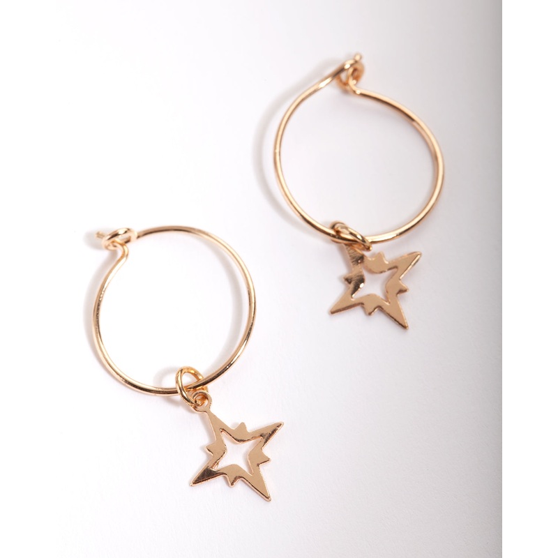 Gold 13mm Star Hoop Earrings|Default Title