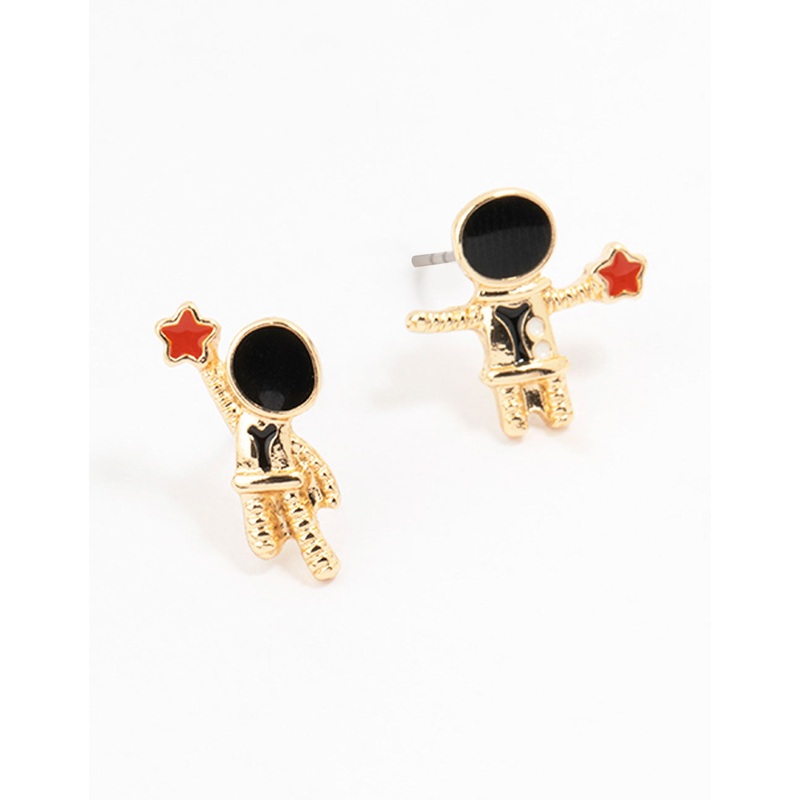 Gold Astronaut Star Stud Earrings