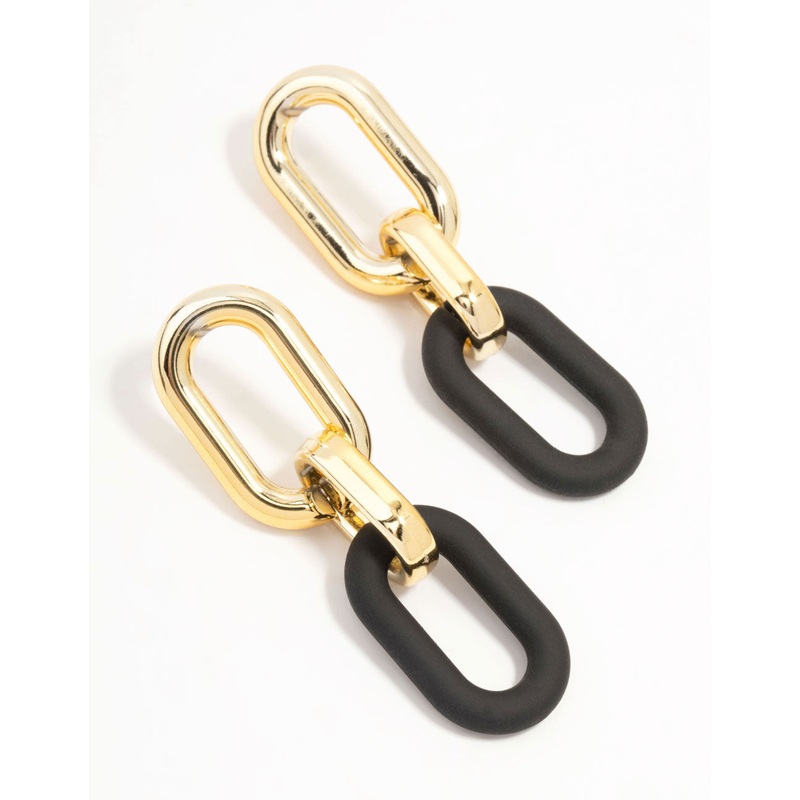 Gold & Black Chubby Link Drop Earrings