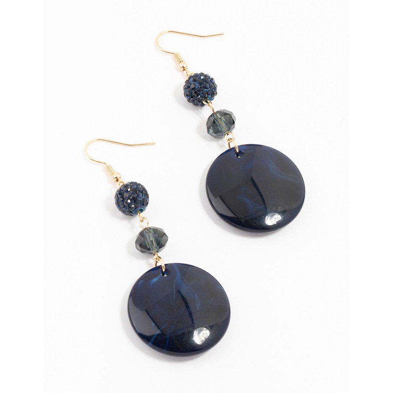 Gold & Black Fireball Marble Disc Drop Earrings