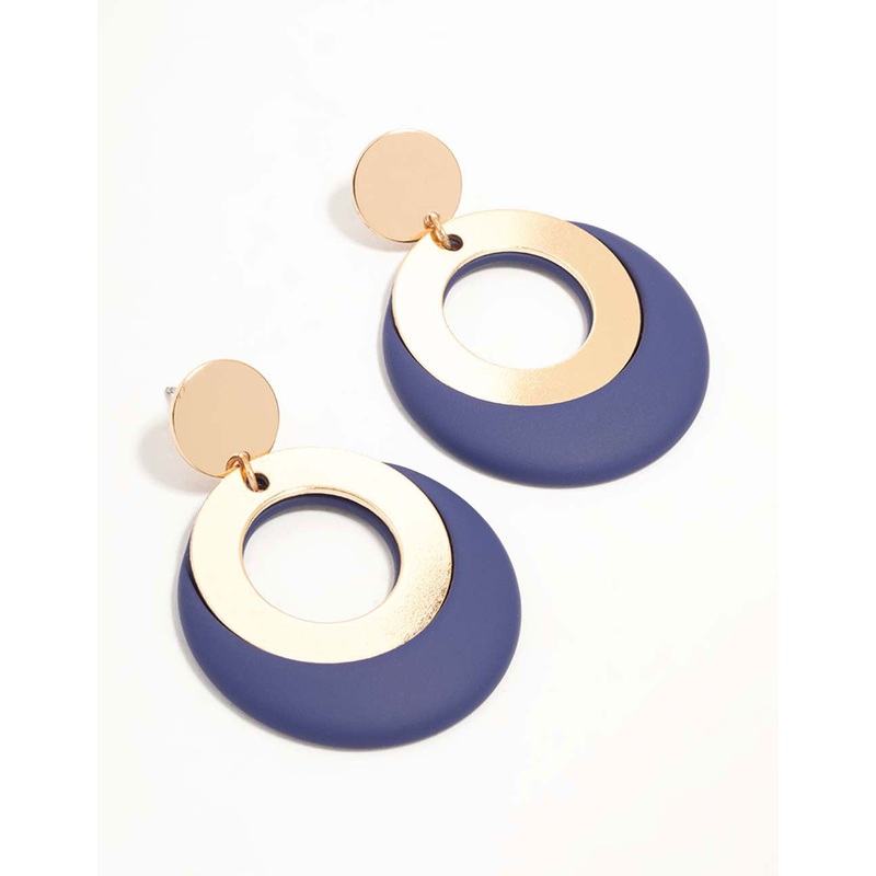 Gold & Blue Acrylic Disc & Circle Drop Earrings