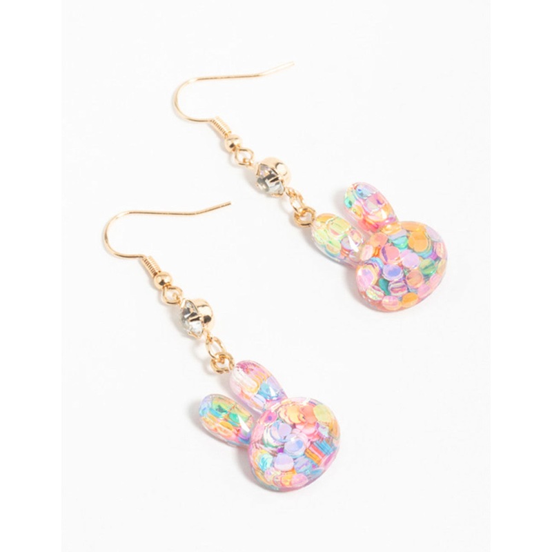 Gold Bubble Bunny Head Drop Earrings