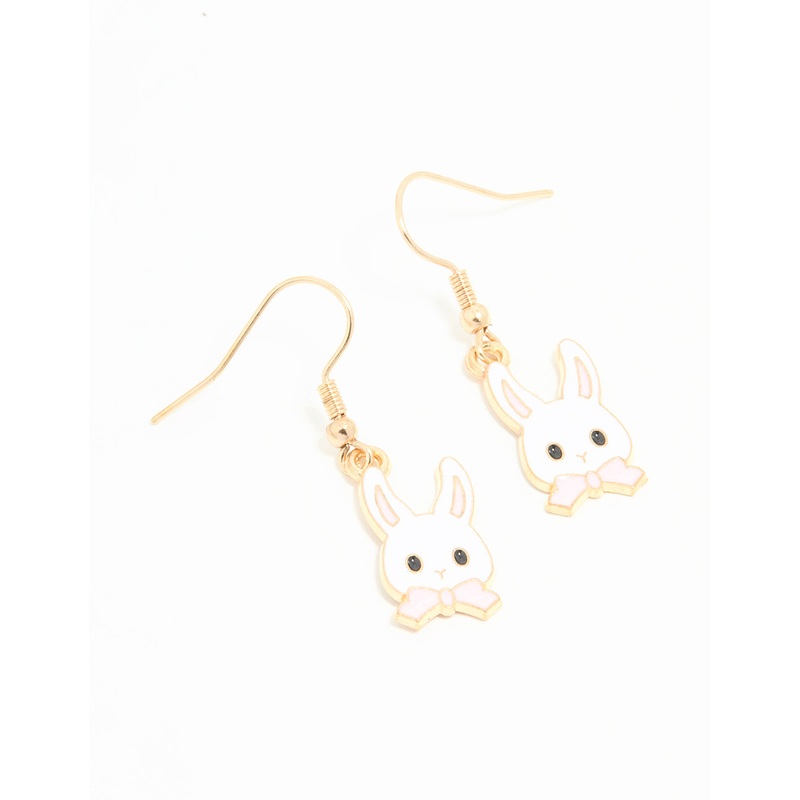 Gold Bunny Head Drop Earrings|Default Title