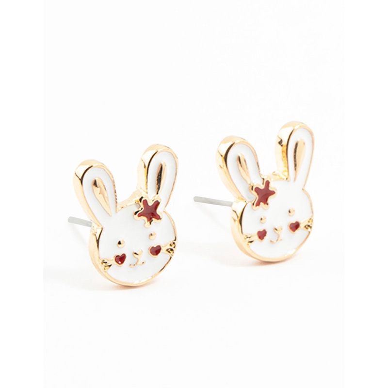 Gold Bunny Head Stud Earrings|Default Title