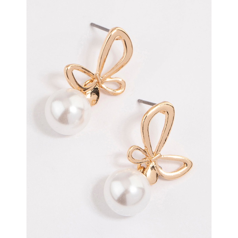 Gold Butterfly Pearl Drop Earrings
