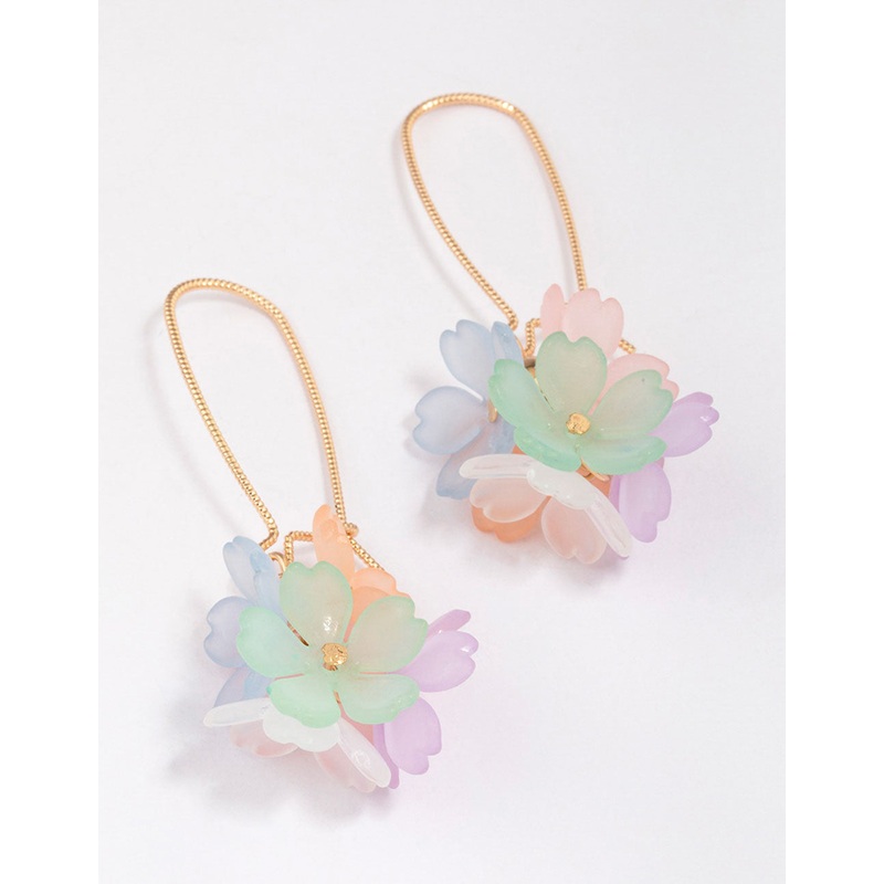 Gold Cluster Flower Fish Hook Drop Earrings