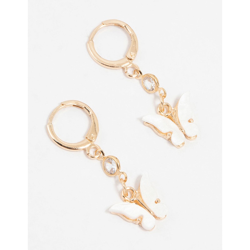 Gold Diamante Butterfly Huggie Earrings