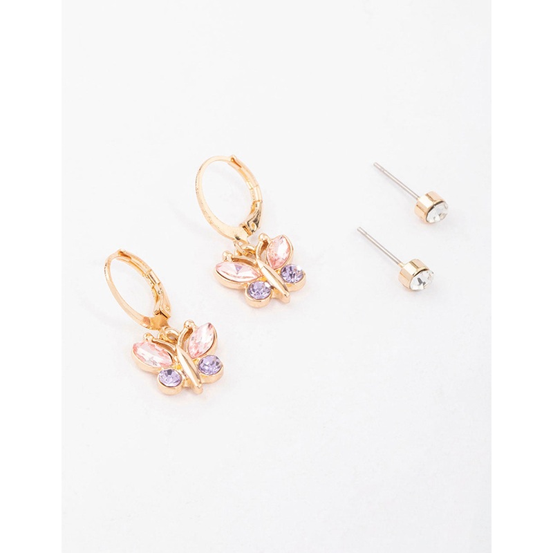 Gold Diamante Butterfly Stud Earring Pack