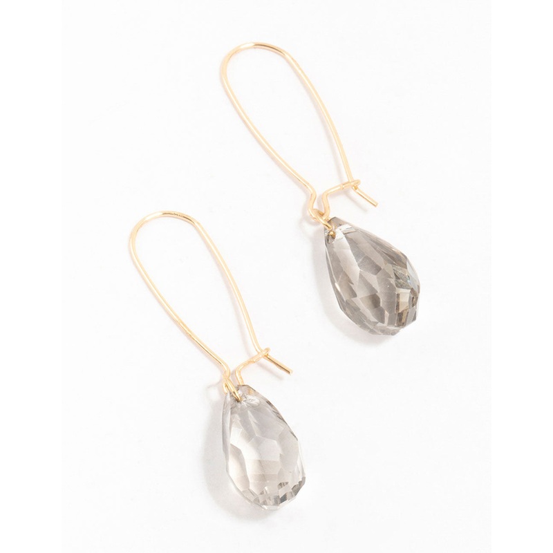 Gold Diamante Cut Beaded Drop Earrings