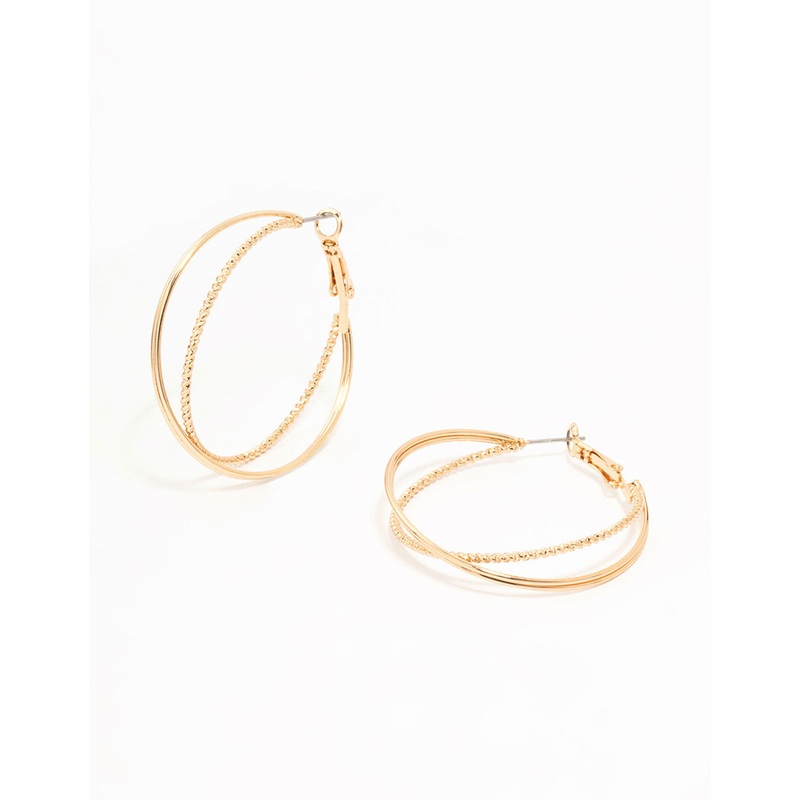 Gold Diamante Cut & Smooth Hoop Earrings