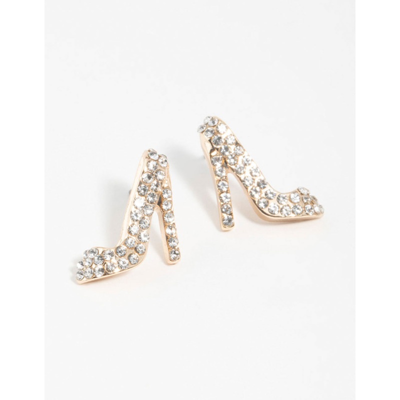 Gold Diamante Heel Stud Earrings