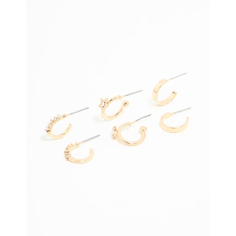 Gold Diamante Star Huggie Earrings 3-Pack