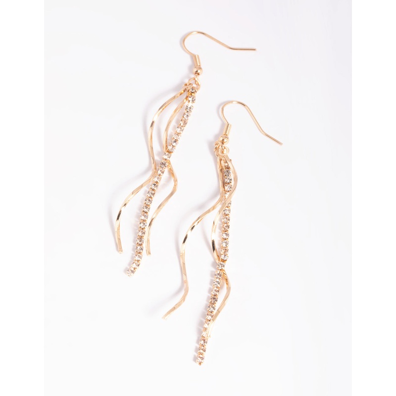 Gold Diamante Twisted Drop Earrings