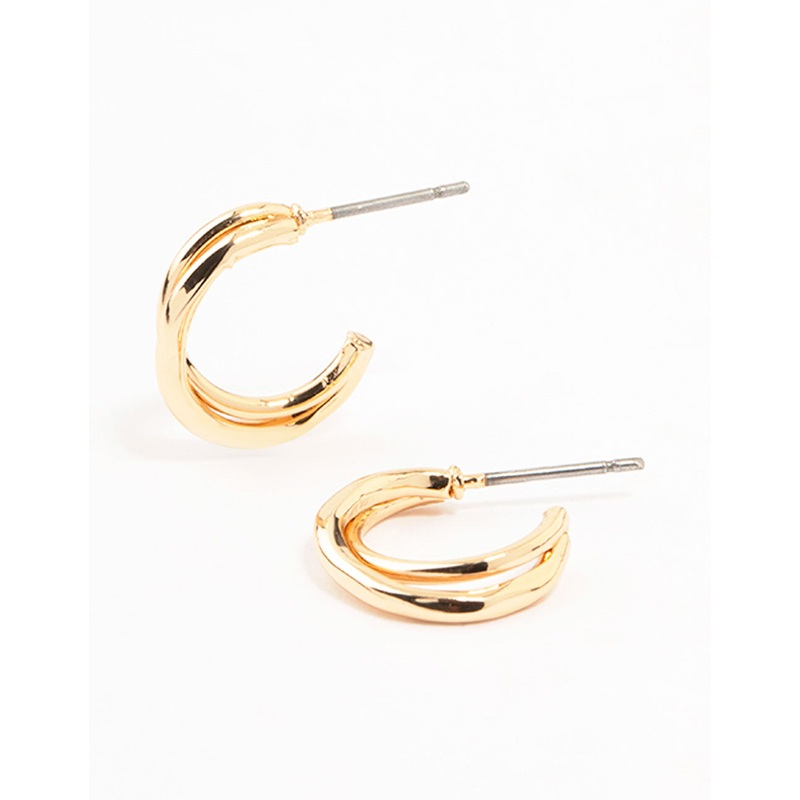Gold Double Twisted Rope Huggie Earrings