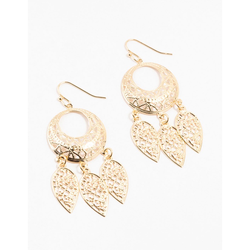 Gold Filigree Dreamcatcher Drop Earrings