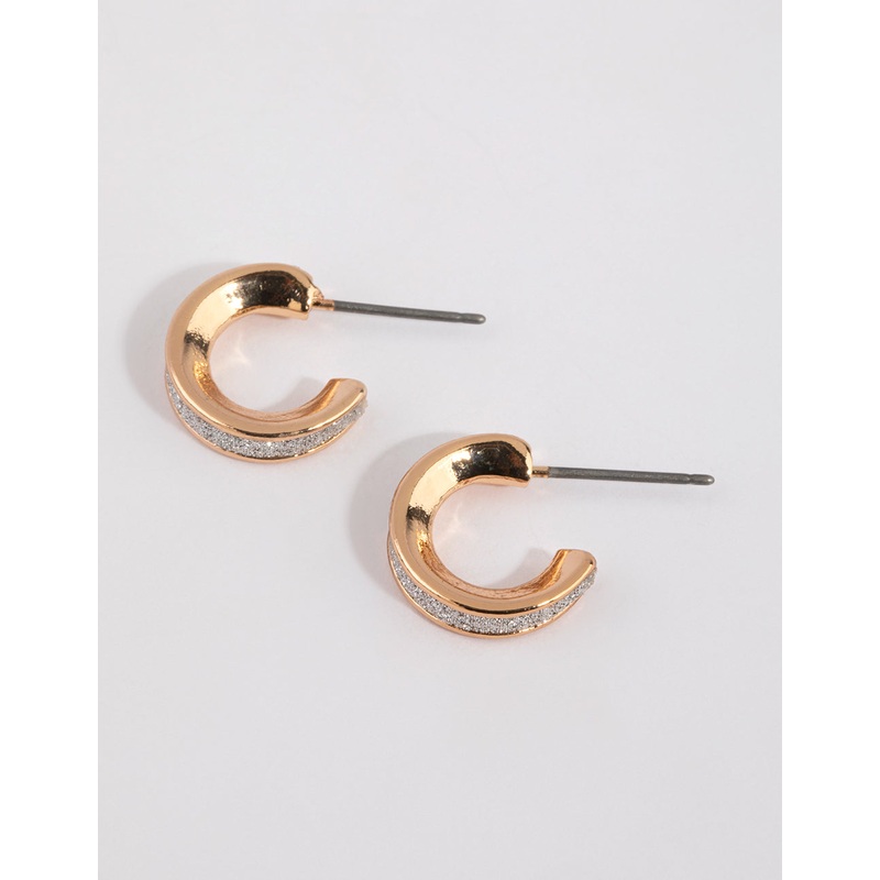 Gold Glitter Huggie Earrings|Default Title