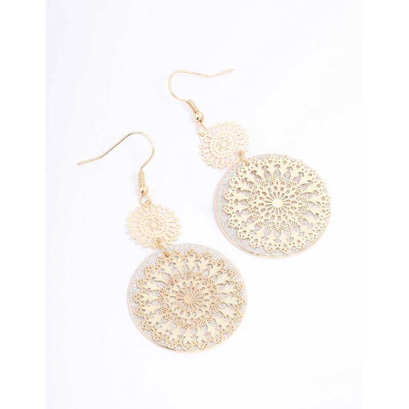 Gold Glitter Paper Flower Drop Earrings