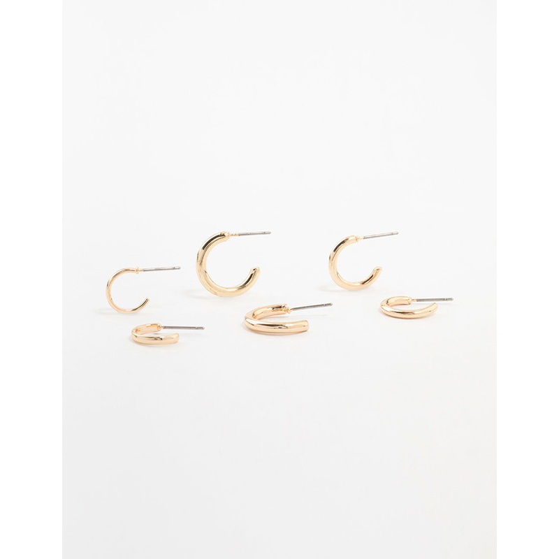 Gold Graduating Clean Huggie Earrings 3-Pack