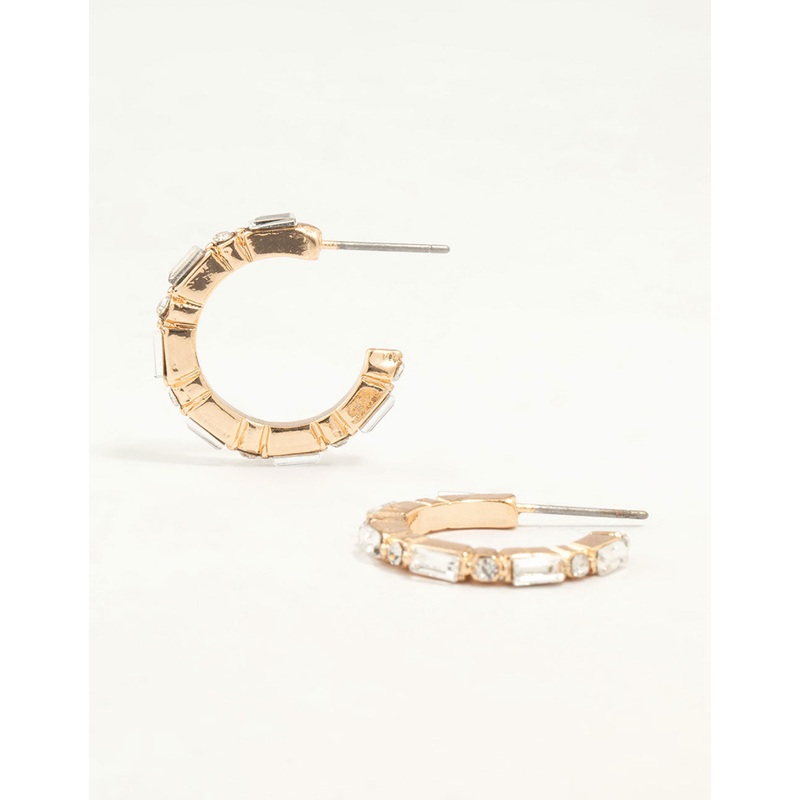 Gold Mixed Shape Diamante Hoop Earrings