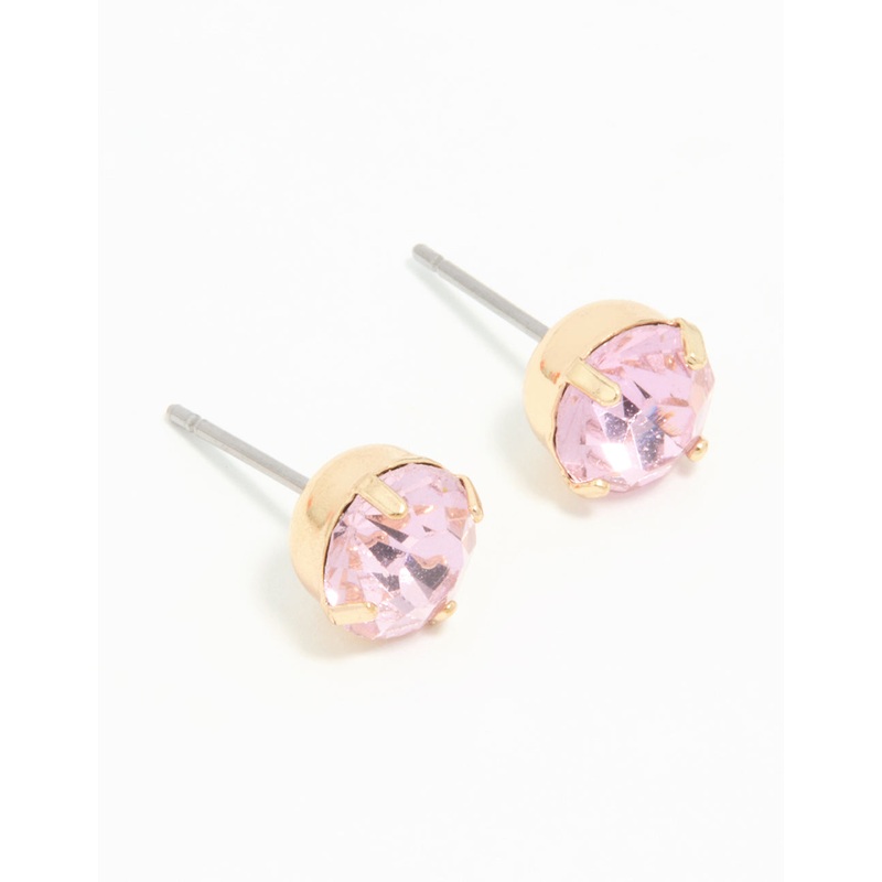Gold Pink Diamante Stud Earrings