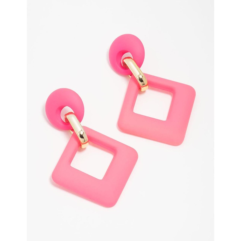 Gold Pink Diamond Shaped Link Earrings