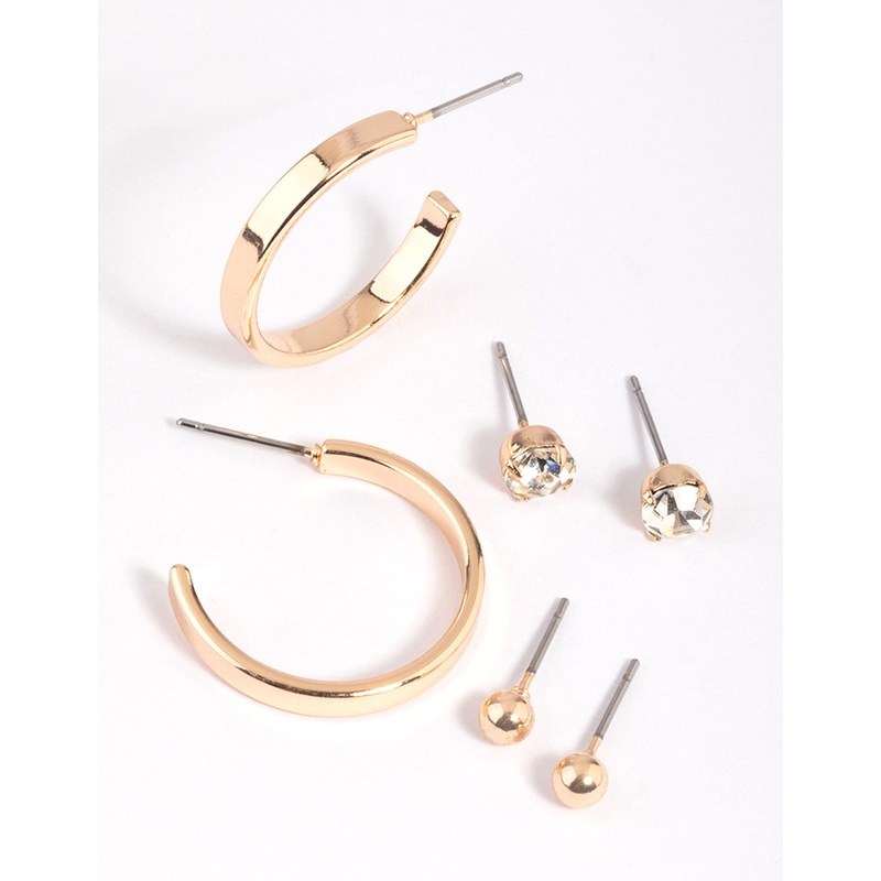 Gold Plain Stud & Hoop Earring Pack