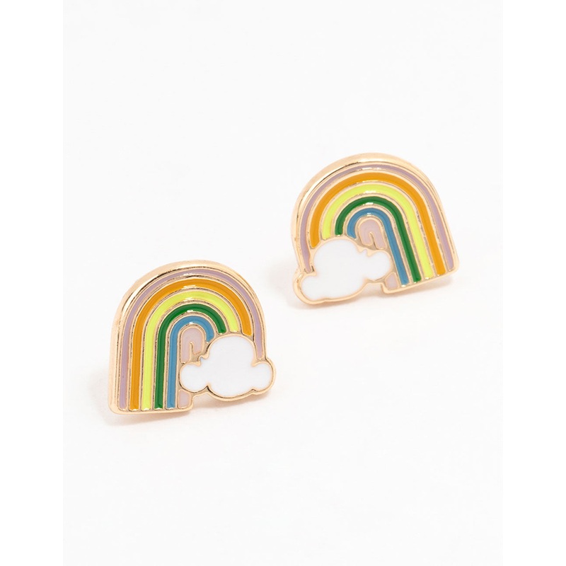Gold Rainbow Cloud Stud Earrings