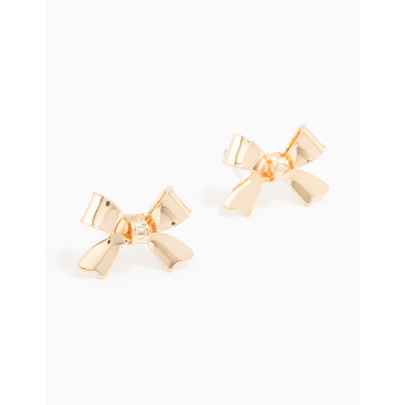 Gold Ribbon Bow Stud Earrings|Default Title
