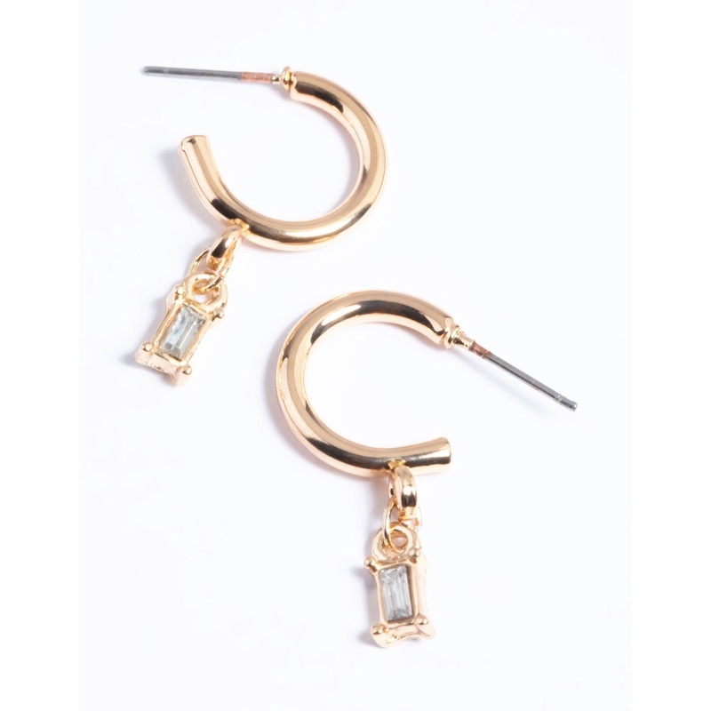 Gold Stone Drop Huggie Earrings